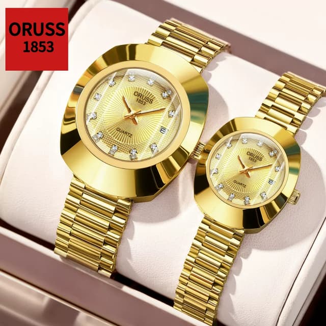 ORUSS รัส แบรนด์เดิมคู่หรูหราปฏิทินเรืองแสงสแตนเลสนาฬิกากันน้ําธุรกิจแฟชั่นเวอร์ชั่นเกาหลีนาฬิกาข้อมือควอตซ์