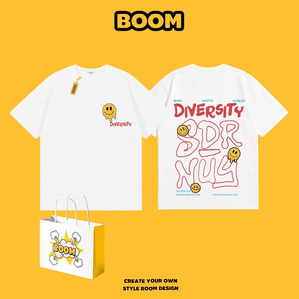 BOOM เสื้อยืดผู้ชายแขนสั้น 100% ผ้าฝ้าย เสื้อยืดคอกลมสีพื้น ลายแฟชั่นทันสมัย นุ่มสบาย เหมาะสําหรับเยาวชน