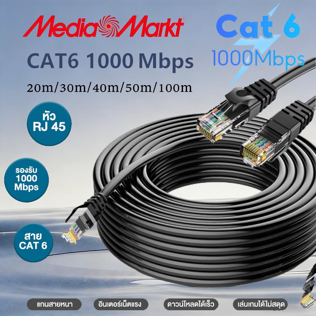 สายแลนภายนอก CAT6 LAN Outdoor cable สายLAN Outdoor ความยาว 20-100 เมตร สายเน็ต สายแลนหัวเหล็ก FTP…