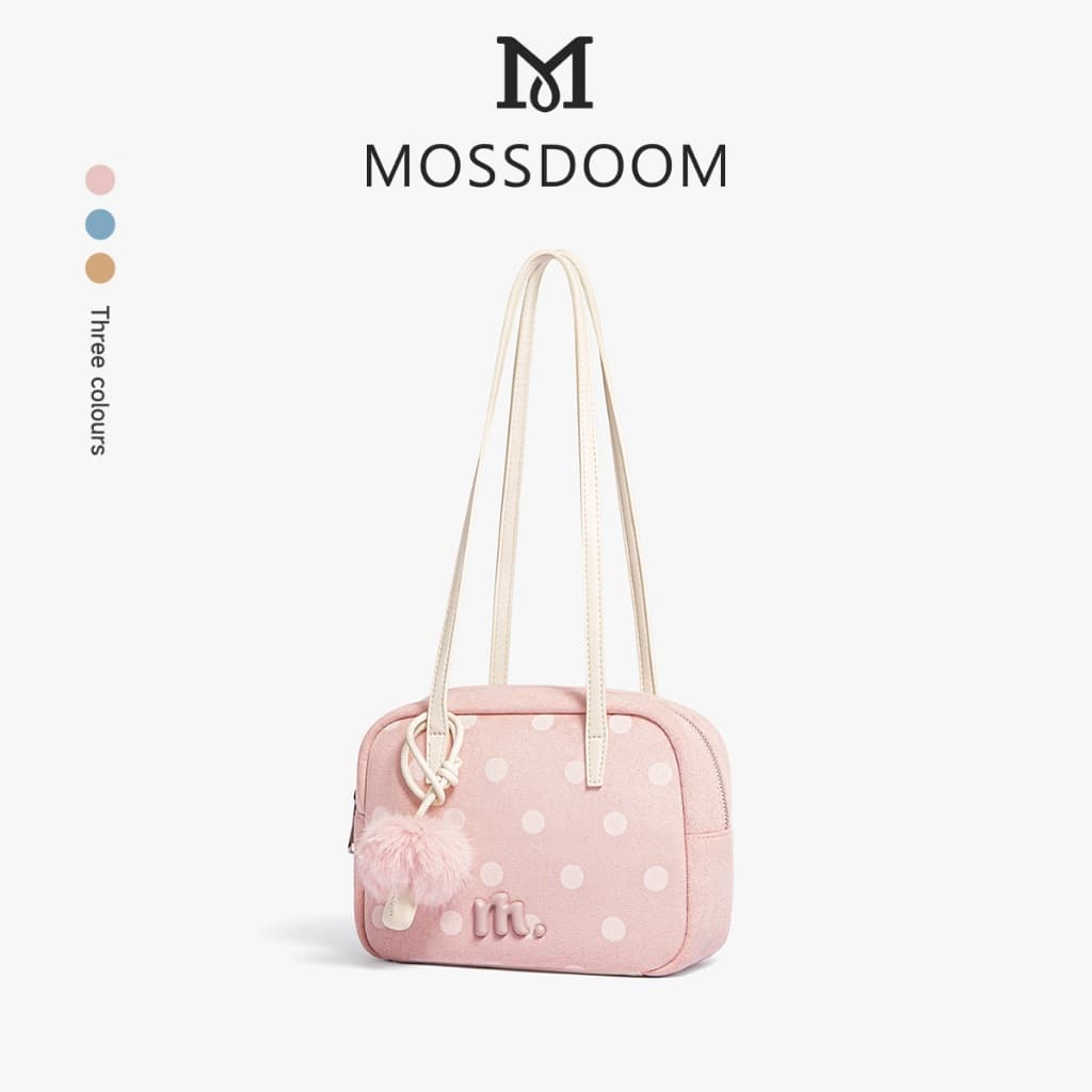 MOSSDOOM Keira Bag กระเป๋าสะพายไหล่ลายจุดขนาดกลางสําหรับผู้หญิง หวาน อ่อนหวาน มีสไตล์ และน่ารัก