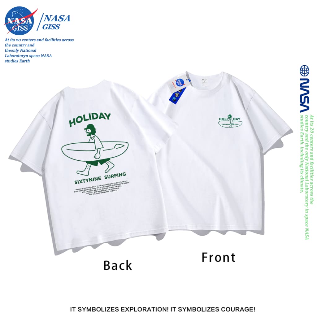 NASA เสื้อยืดชายหญิงแขนสั้น สไตล์ลําลอง summer ท่องวันหยุด พิมพ์ลาย t-shirt แบบหลวม คอกลม ยับยากไม่ต้องรีด