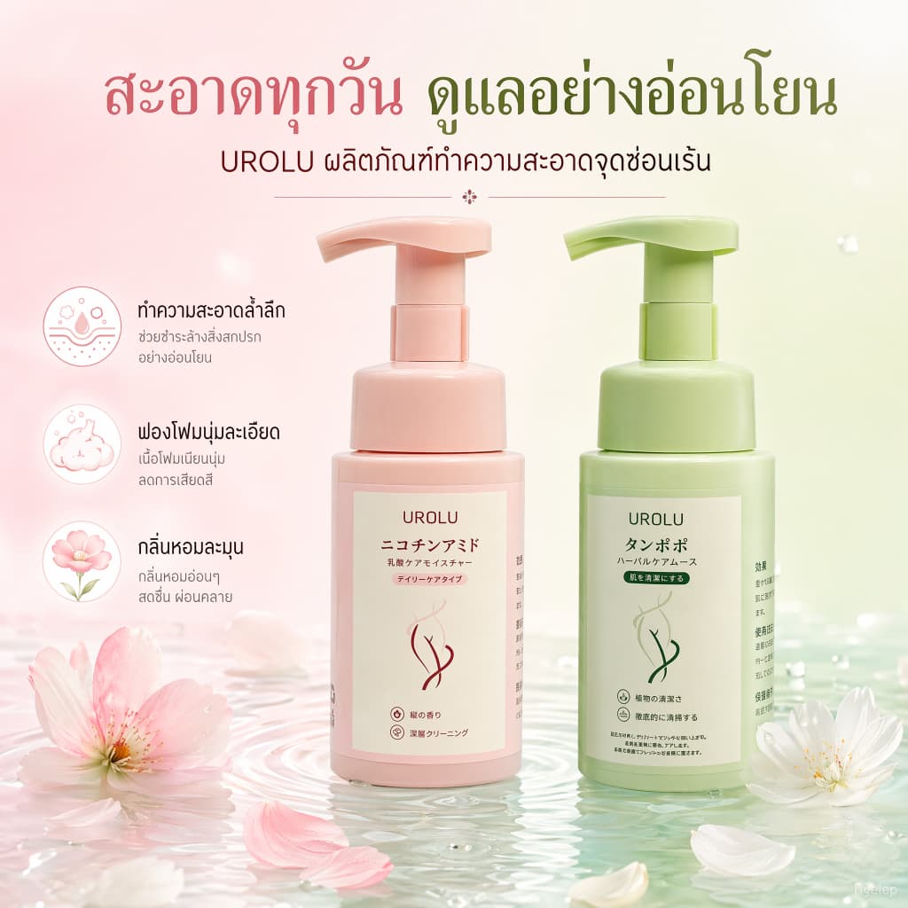 UROLU โฟมล้างจุดซ่อนเร้น สูตรอ่อนโยน ลดกลิ่นอับ ใช้ได้ทุกวัน ฟองนุ่มละเอียด