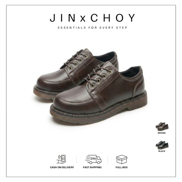 JINxCHOY รองเท้าหนังผูกเชือกย้อนยุคสไตล์วิทยาลัยฤดูใบไม้ผลิและฤดูใบไม้ร่วงสไตล์ฮ่องกงแมทช์ลุคง่าย Mary Jane…