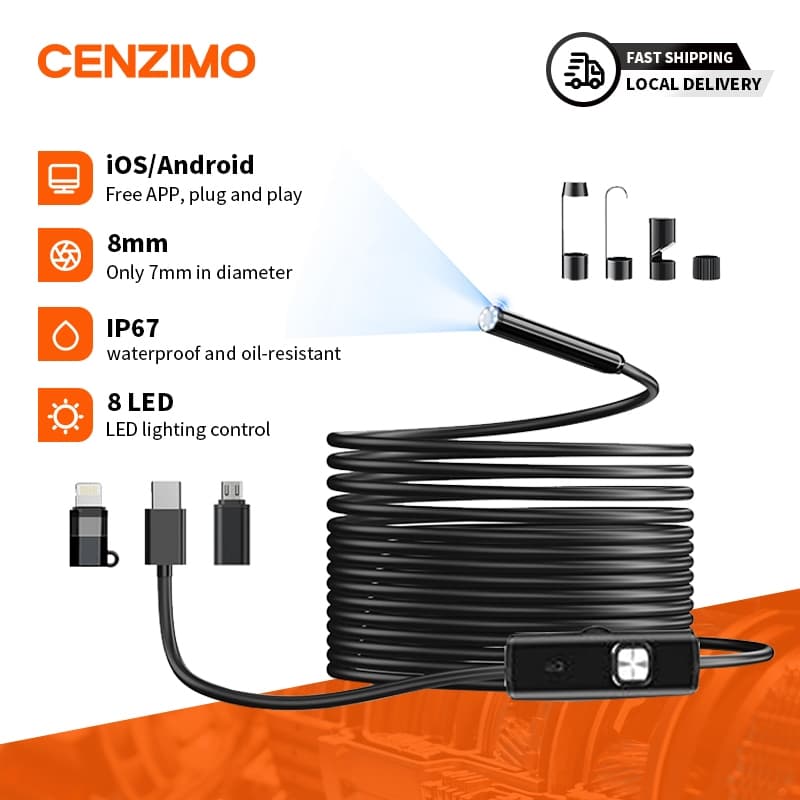 CENZIMO กล้องเอนโดสโคป HD กล้องEndoscopicอุตสาหกรรม 8 LEDborescopeกันน้ําเหมาะสําหรับ Android IOSพร้อม รูปที่ 1