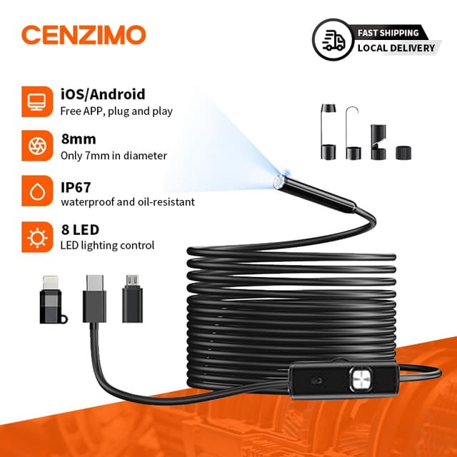 CENZIMO กล้องเอนโดสโคป HD กล้องEndoscopicอุตสาหกรรม 8 LEDborescopeกันน้ําเหมาะสําหรับ Android IOSพร้อม