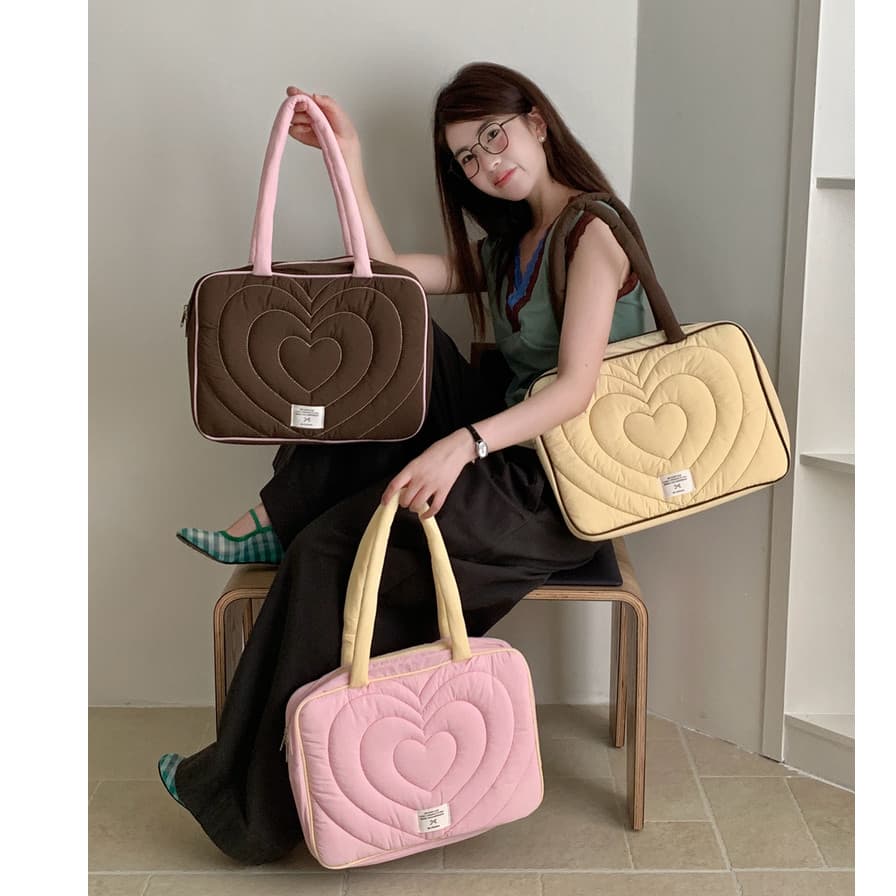 Soft Quilted Heart กระเป๋าแล็ปท็อปกระเป๋าถือกันกระแทก 13/14 นิ้ว 15/15.6 นิ้วกระเป๋าโน๊ตบุ๊ค Multi Pocket…