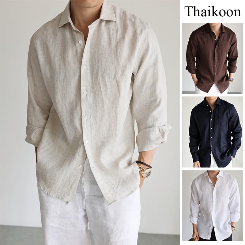 เสื้อเชิ้ตแขนยาวคอปกกระจายธุรกิจผู้ชาย | ลําลอง ทรงหลวม มินิมอล พรีเมี่ยม อเนกประสงค์
