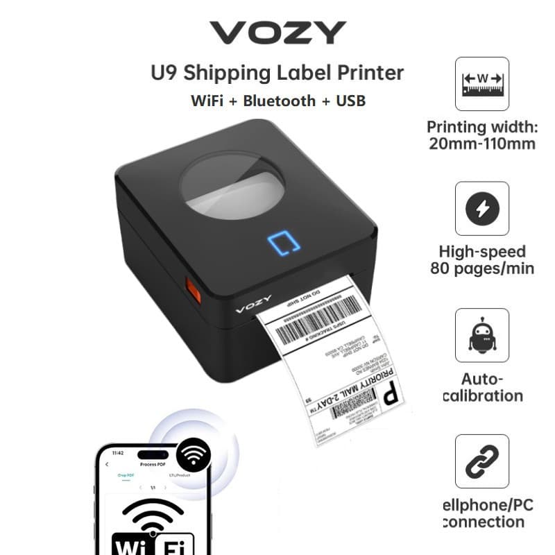 (ส่งด่วน2ชม) VOZY U9/T6/T11 WiFi Waybill เครื่องพิมพ์บลูทูธจัดส่งเครื่องพิมพ์ฉลากโทรศัพท์มือถือ USB Thermal…