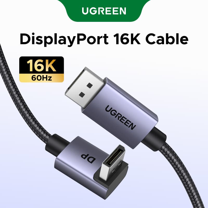 UGREEN 16K@60Hz 80Gbps มุมขวา DisplayPort สาย DP 2.1 สาย 8K@240Hz 4K@240Hz High Speed Braid พร้อม 3D HDR…