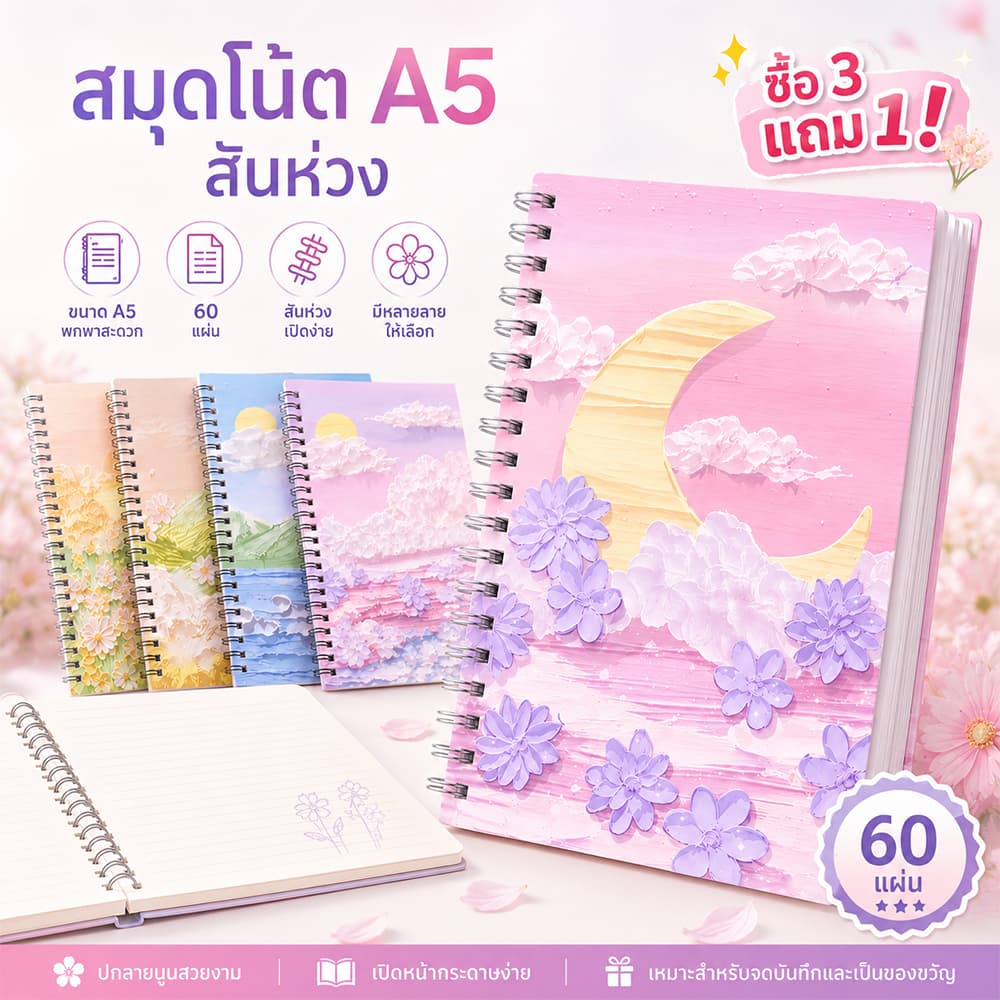 สมุดโน๊ตจิ๋ว ลายการ์ตูนน่ารัก สมุดจดบันทึก สมุดจดศัพท์ โน๊ตสันห่วงA5 60แผ่น notebook อุปกรณ์การเรียน พกพาง่าย