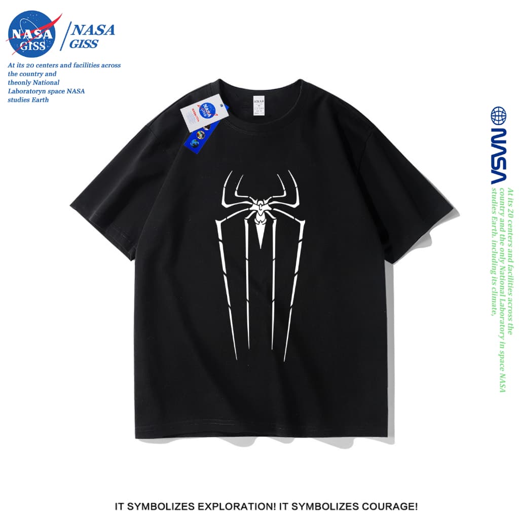 NASA เสื้อยืดชายหญิงแขนสั้น สไตล์ลําลอง summer แมงมุม พิมพ์ลาย t-shirt แบบหลวม คอกลม ยับยากไม่ต้องรีด