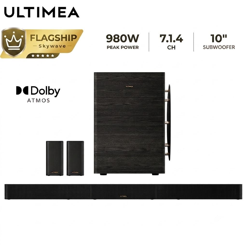 ULTIMEA Skywave Series 7.1.4ch Dolby Atmos Soundbar ซับวูฟเฟอร์ 10 นิ้ว กําลังขับ 980W ระบบเสียงรอบทิศทาง 3D… รูปที่ 1