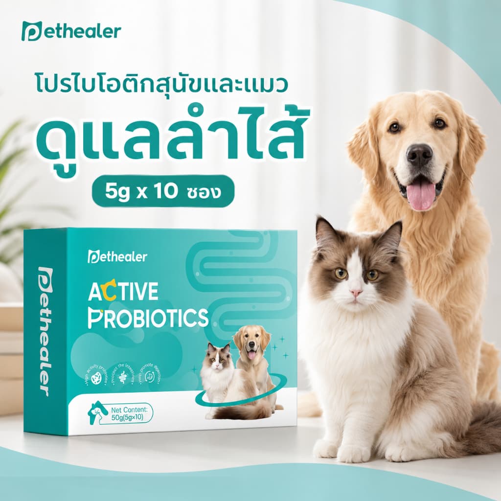 PETHEALER Active Probiotics โปรไบโอติกสุนัขและแมว แบบผง 5g x 10 ซอง อาหารเสริมสัตว์เลี้ยง ผสมอาหารหรือน้ําได้