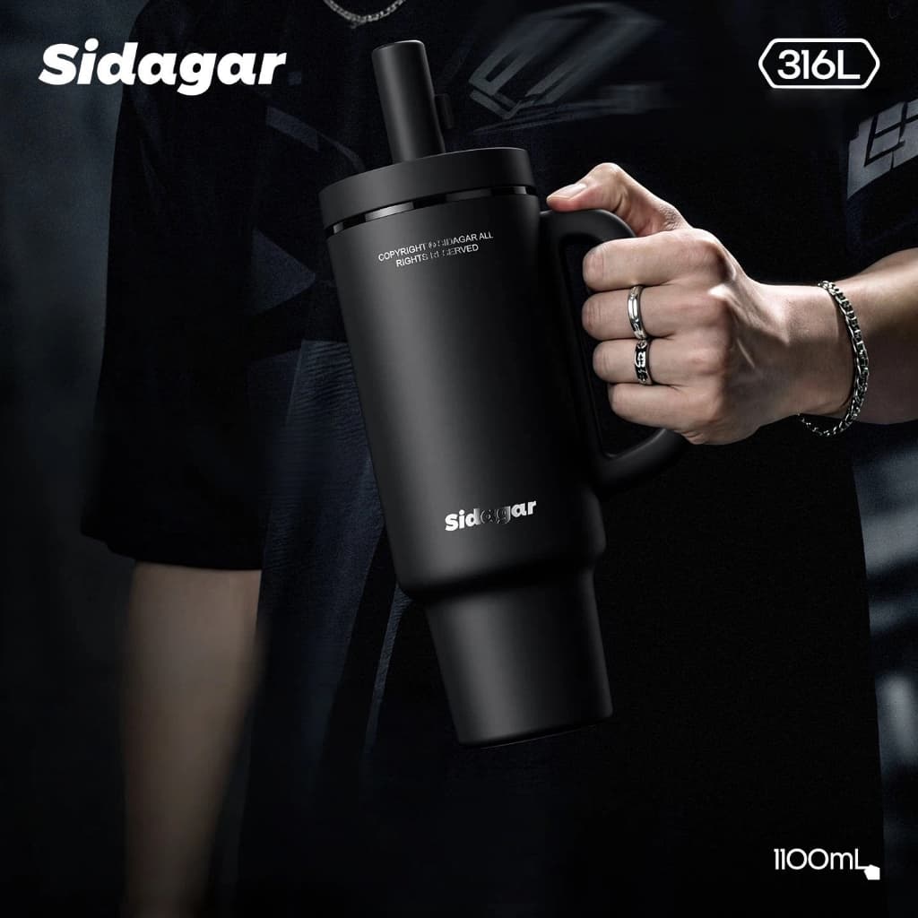 Sidagar 1100มล แก้วเก็บความเย็น ความจุสูง เคลือบเซรามิก แก้วเก็บอุณหภูมิ กลางแจ้ง ถ้วยน้ํากีฬา Water Bottle