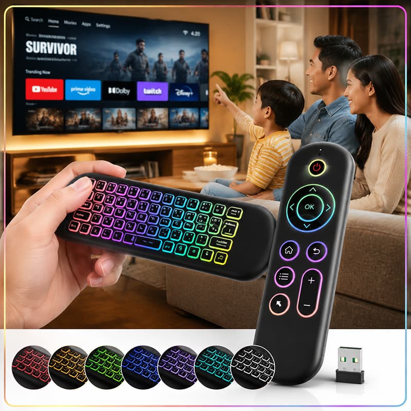 🚚ท้องถิ่น🚚 M5 บลูทูธ 2.4G Dual-mode รีโมทคอนโทรล Air Mouse พร้อมปุ่มกด Backlight BT 5.2 + 2.4G…