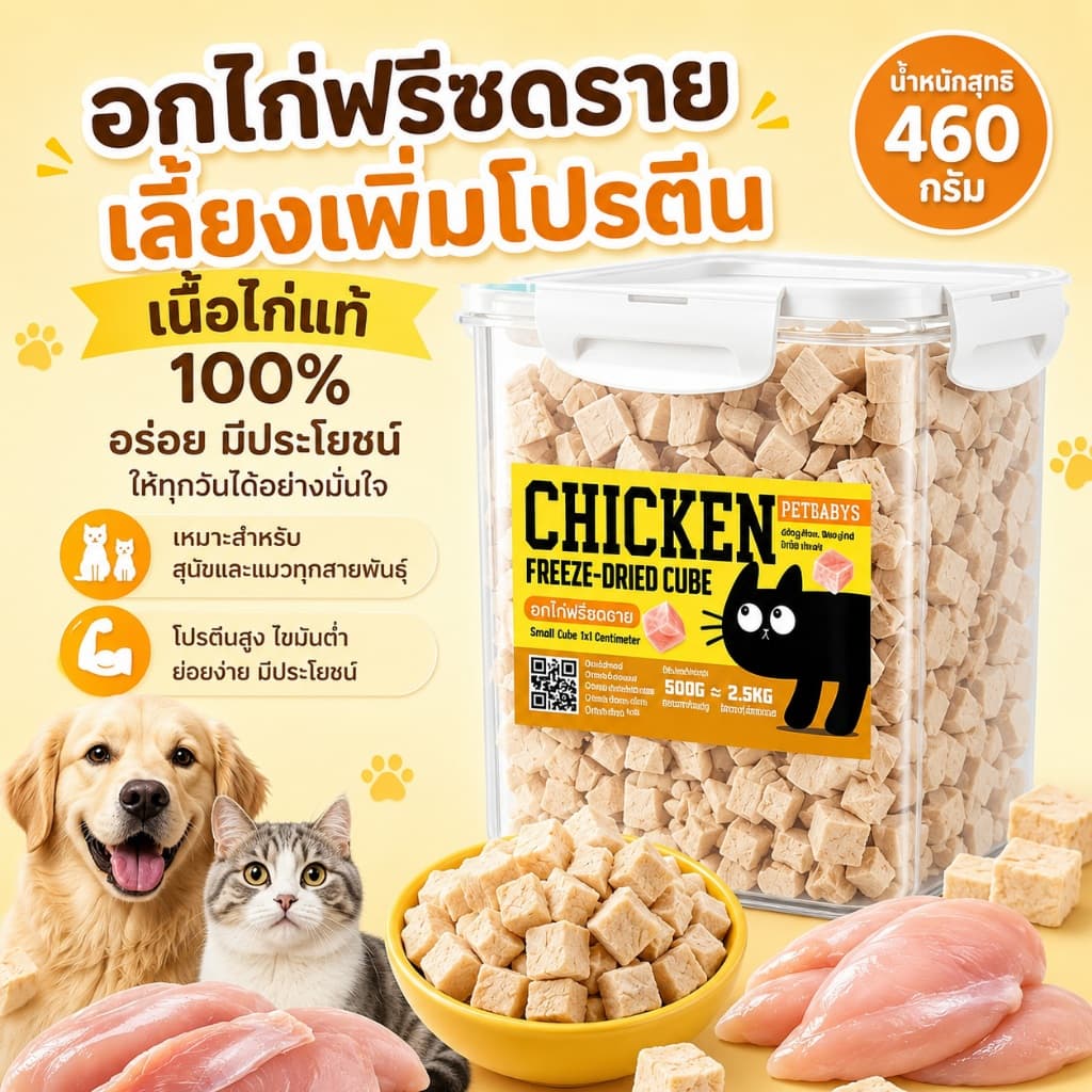 PETLUSCI® อกไก่ฟรีซดราย ขนมแมว 640กรัม ขนมฟรีซดรายแมว 100%ฟู้ดเกรด ขนมสุนัข แมวและสุนัข เลี้ยงเพิ่มโปรตีน