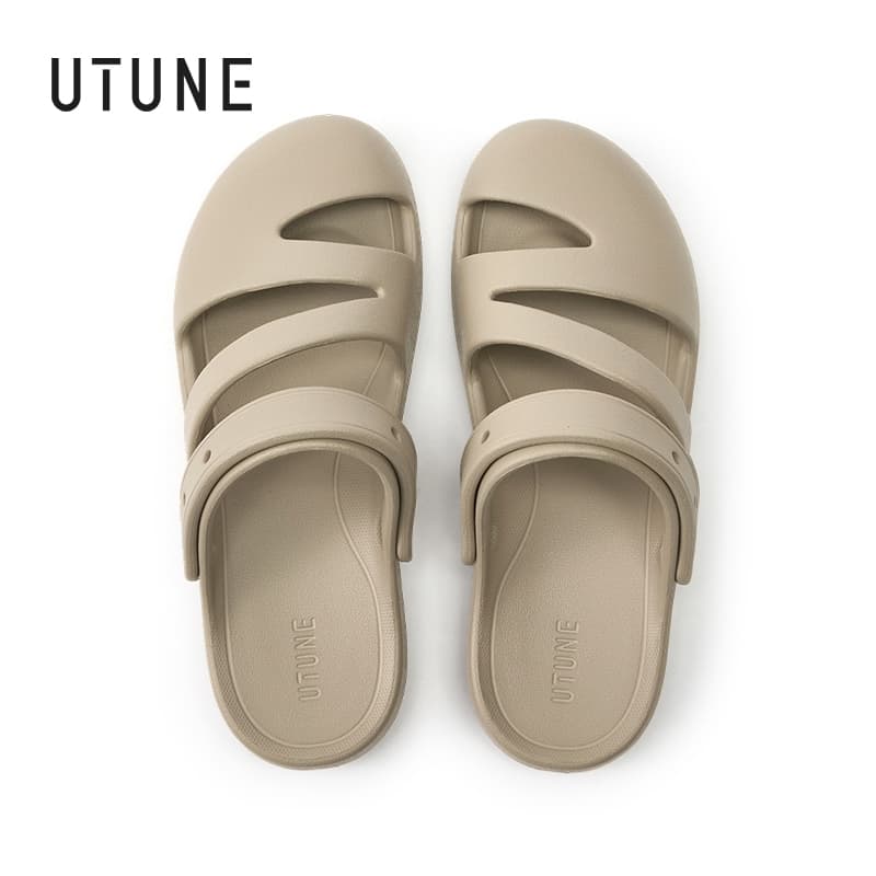 UTUNE รองเท้าแตะผู้หญิง 2026 ปลายกลม พื้นเรียบ EVA เบาสบาย กันลื่น รองรับโค้งเท้า สายรัดส้นปรับได้…