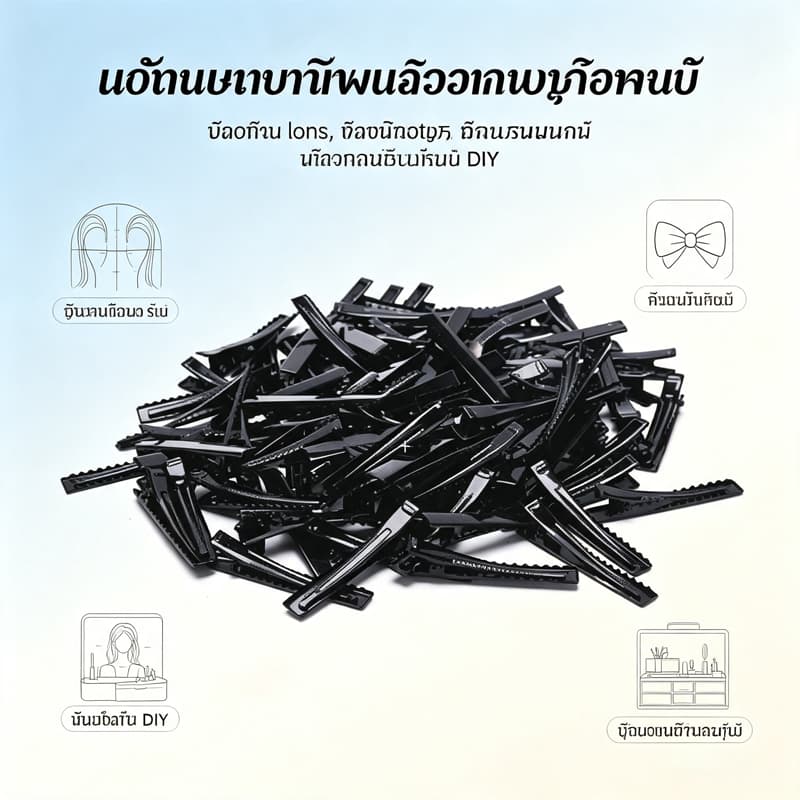 ปลาค็อด 100ชิ้นกิ๊บสีดําเขี้ยวเดียวจระเข้กิ๊บที่ว่างเปล่าการตั้งค่าคลิปผมใหม่