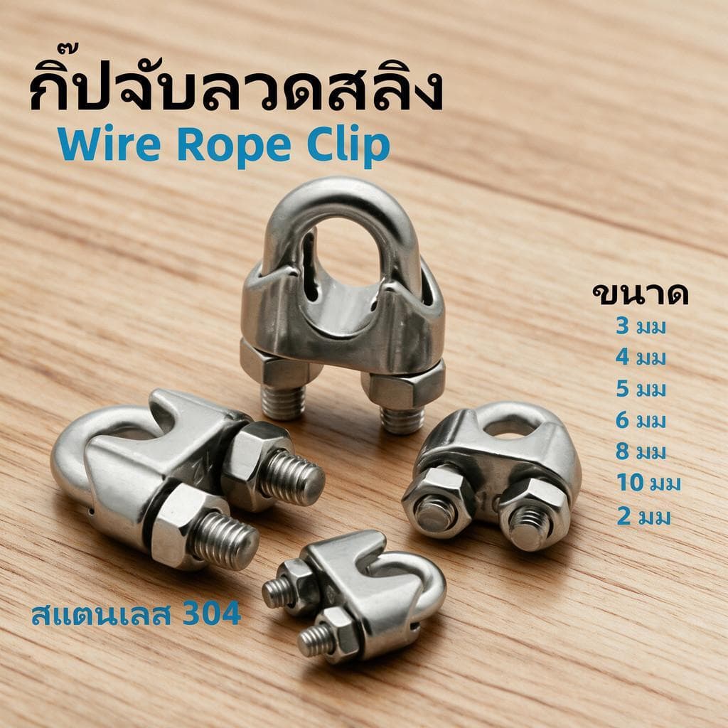 ลวดสลิงคลิปหนีบสแตนเลส304สลิงล็อคคลิปสลิงคลิปราคาต่อชิ้น รูปที่ 1