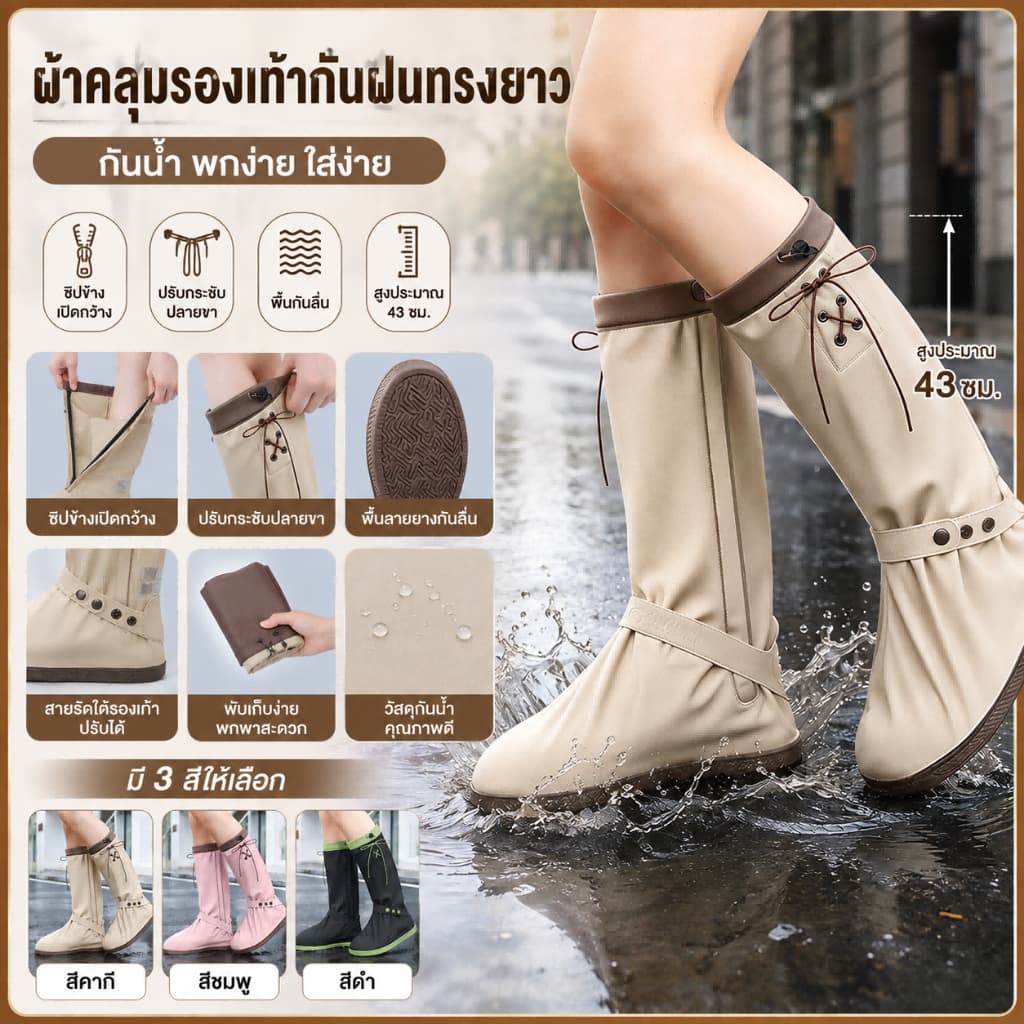 ปลอกคลุมรองเท้ากันฝนแบบสูง PVC กันน้ํา กันทราย ลื่น ทนทาน ใช้ได้ทั้งผู้ชายและผู้หญิง สําหรับขี่มอเตอร์ไซค์…