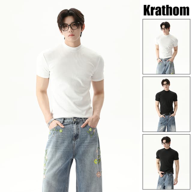 เสื้อยืดแขนสั้นคอลูกเรือผ้าฝ้าย 100% สําหรับผู้ชายสลิมฟิตเรียบง่ายพรีเมี่ยมอเนกประสงค์ด้านบน