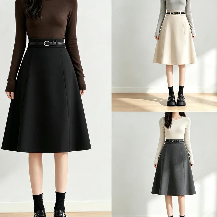Laterme S-7XL กระโปรงยาวกลางผู้หญิง เอ-ไลน์ เอวสูง กระโปรงสูท กระโปรงทํางาน ผ้าสูทเนื้อหนาใส่ออฟฟิศได้หลายสี