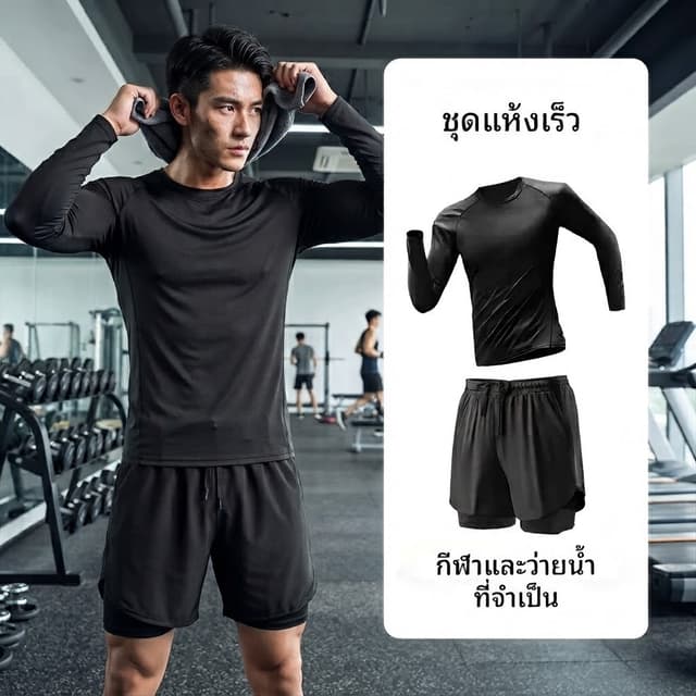 แขนสั้นรัดตัวแน่นระบายอากาศดูดซับเหงื่อยืดหยุ่นสูงผู้ชายออกกําลังกายชุดวิ่ง