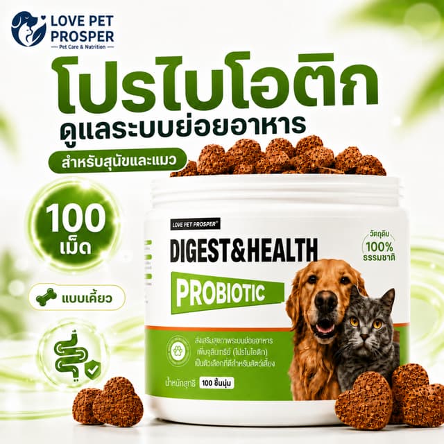 Love Pet Prosper โปรไบโอติกสุนัขและแมว ขนมเคี้ยวดูแลระบบย่อยอาหารและลําไส้ Probiotic Digestive Support…