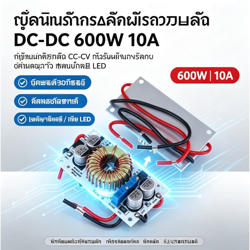 วงจรเพิ่มไฟ 600W 10A โมดูลบูสไฟ Step Up Converter CC CV LED Driver ปรับแรงดันกระแสไฟ DIY เพาเวอร์ซัพพลาย