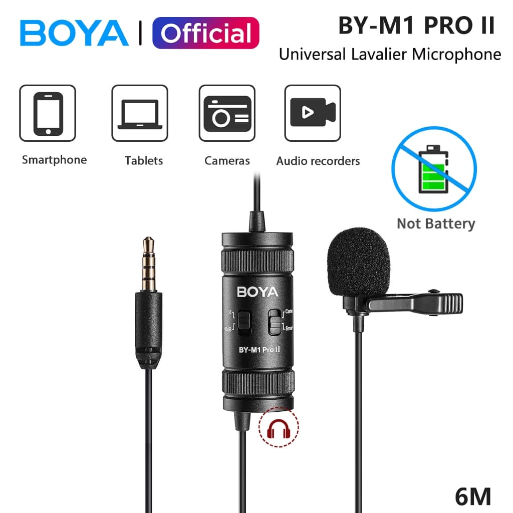 BOYA BY-M1 Pro II สาย ไมค์หนีบเสื้อ ไมค์อัดเสียง ไมค์สายอย่างดี สําหรับ Vlog Phone DSLR กล้อง