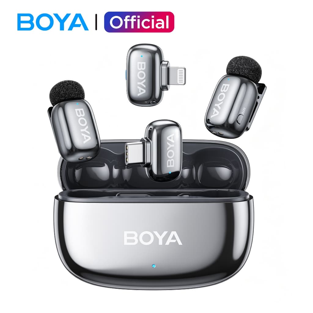 BOYA mini 2ไมค์หนีบเสื้อไร้สาย AI ตัดเสียงรบกวน พอร์ต Type-C Lightning รองรับ iPhone Android ทํา Vlog