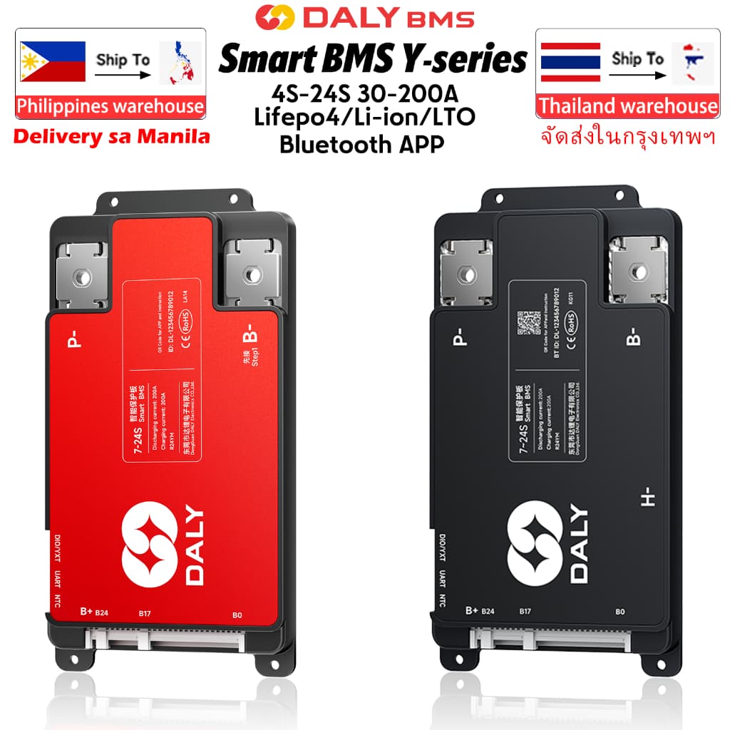 DALY สมาร์ท BMS บลูทูธในตัว 30A–200A 4S–8S 7S-24S Li-ion / LiFePO4 / LTO แบตเตอรี่หลายสาย BMS รูปที่ 1