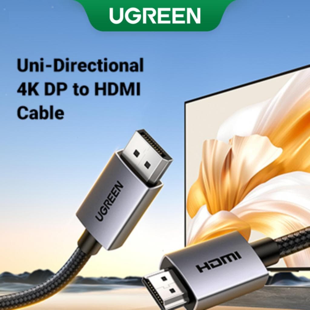 UGREEN DP to HDMI 4K Cable Nickel-Plated Connector เปลือกอลูมิเนียมสําหรับเดสก์ท็อป/การ์ดกราฟิก/จอภาพ/โปรเจคเต…