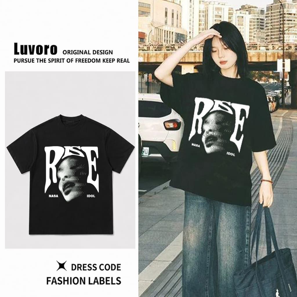 (พร้อมส่ง) Luvoro เสื้อยืด Oversize Cotton 100% เสื้อยืดแฟชั่นชายหญิง เสื้อยืดคอกลม ทรงหลวม สไตล์เกาหลี…