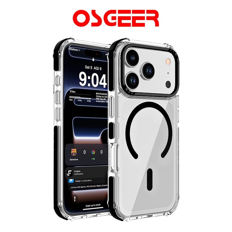 OSGEERรองรับ iPhone 18 17 16 15 14 13 12 Pro Max เคสใสแม่เหล็กกันกระแทก ขอบสูง ป้องกันรอยขีดข่วน…