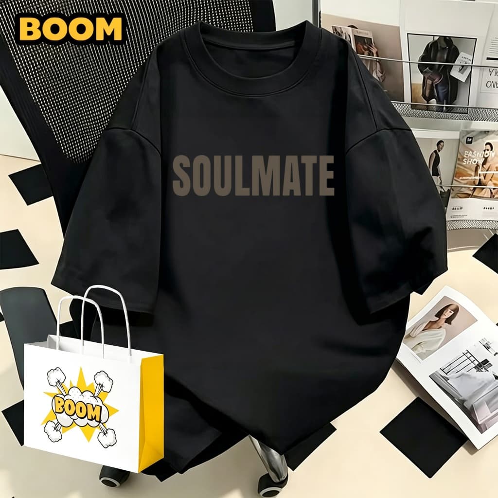 BOOM แขนสั้น ยูนิเซ็กส์ ฤดูร้อน เสื้อยืดคอกลม ผ้าฝ้าย 100% สไตล์มินิมอล หลวมและระบายอากาศ