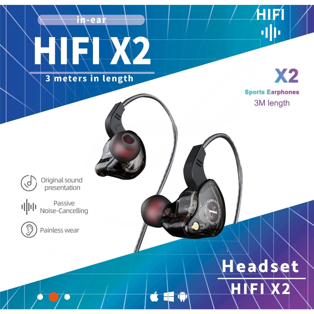 3M Original HIFI X2 แบบไดนามิกหูฟังแบบมีสาย HIFI หูฟังเบสหนักแน่นในหูหูฟังสําหรับเล่นเกม