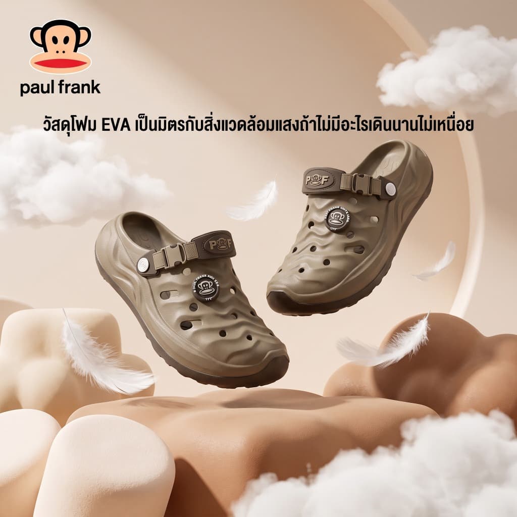 Paul Frank Big Mouth Monkey Hole รองเท้าผู้ชายผู้หญิงคู่ EVA Mountain Series Wave รูปแบบหนาSoled…
