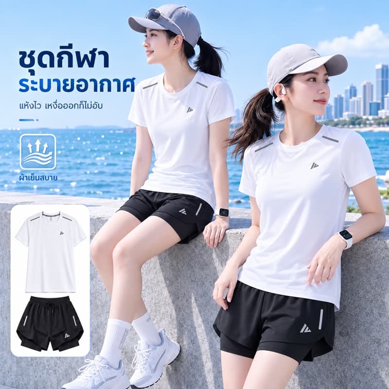 ผู้ชายผู้หญิงสไตล์เดียวกันการออกแบบสะท้อนแสงแขนสั้นสองชั้นซับป้องกันยอดเยี่ยมกางเกงขาสั้นชุดกีฬาผ้ายืดหยุ่นดี…