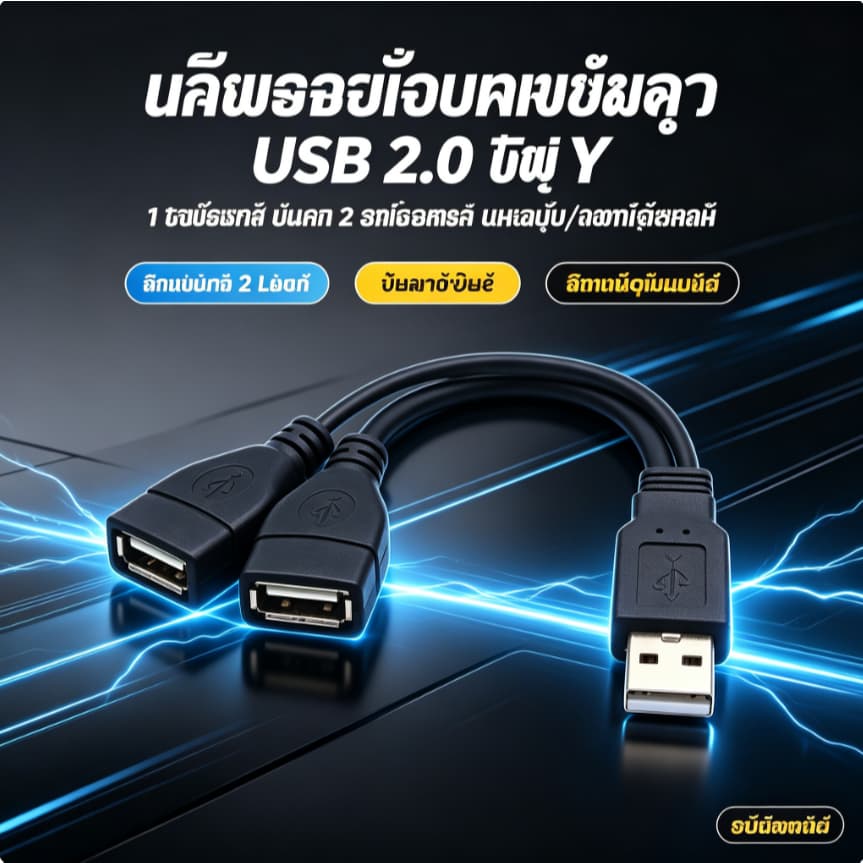 (Unique) ใหม่ สายเคเบิลแยก USB 2.0 ตัว Y 1 ตัวผู้ เป็น 2 ตัวเมีย ชาร์จ/3โอนข้อมูล สําหรับวิทยุรถยนต์…