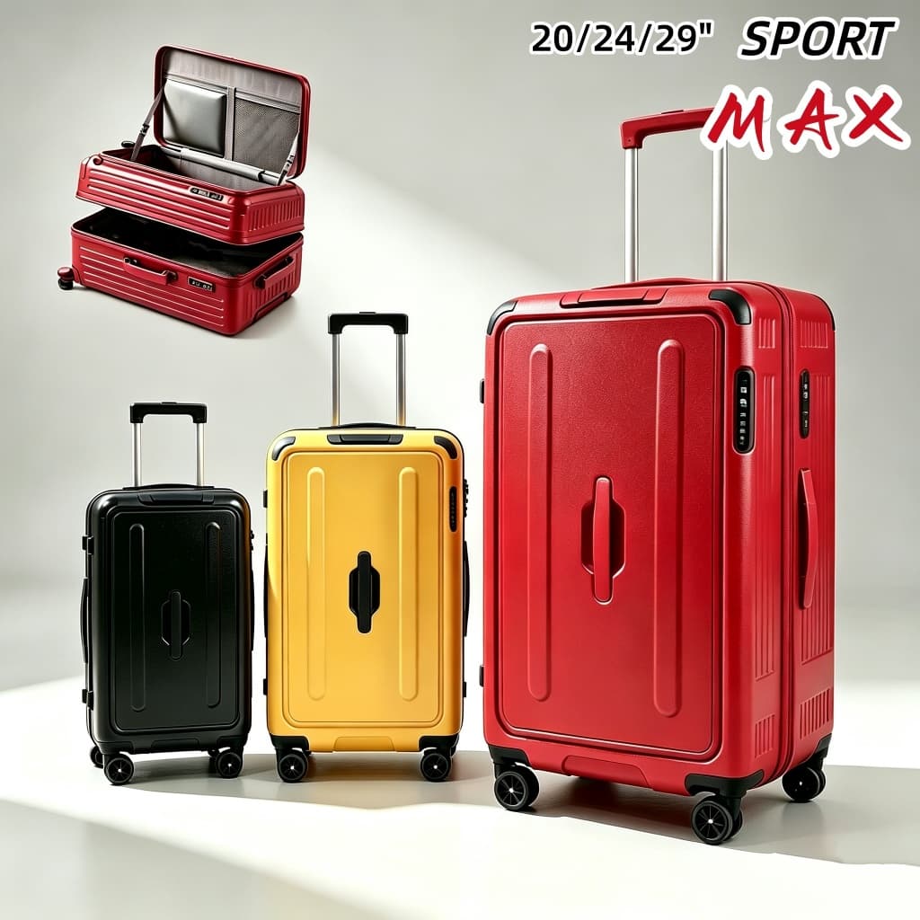 กระเป๋าเดินทางฝาเปิดหน้า ทรงถัง 20/24/29 นิ้ว Sport Max กระเป๋าเดินทางล้อลาก มีพอร์ต USB luggage