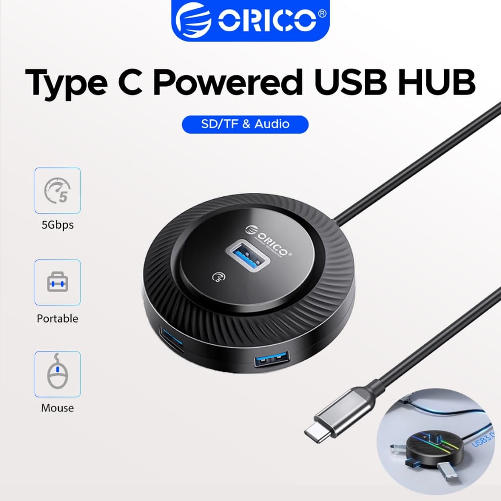 ORICO USB C Hub 5Gbps USB3.0 Multi Port Splitter Gaming RGB Light Type-C Docking Station SD/TF Card Reader…