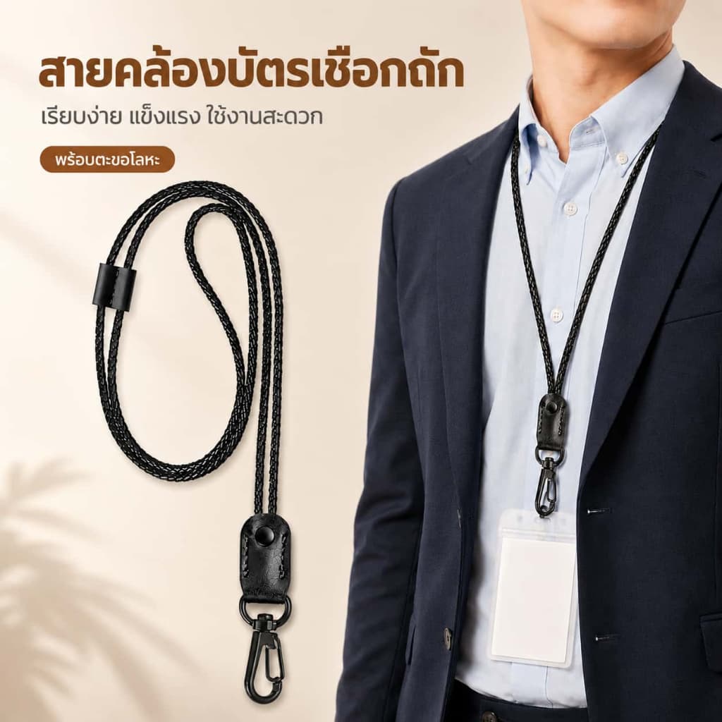 สายคล้องคอถักหนังไมโครไฟเบอร์ ยาว 54 ซม. มีหัวต่อโลหะ สวมใส่สบาย ไม่ระคายผิว สําหรับบัตรพนักงาน บัตรนักเรียน…