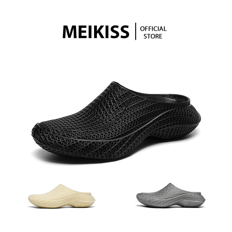 MEIKISS รองเท้า 3D พิมพ์โครงตาข่าย 2 แบบในคู่เดียว|สวมเป็นรองเท้าแตะหรือล็อคส้นได้|360° ระบายอากาศ|ล้างน้ําได้
