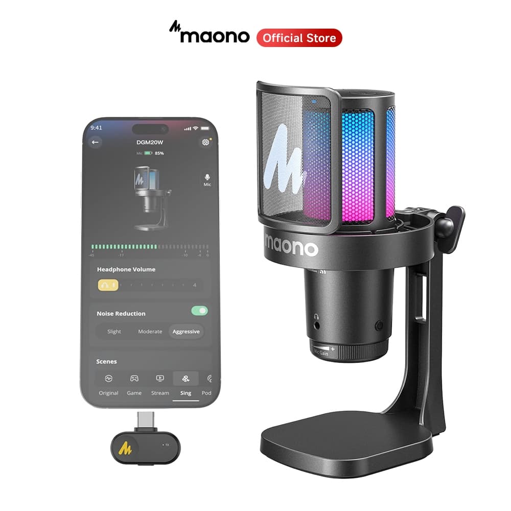 Maono DGM20W ไมโครโฟนเล่นเกมไร้สาย USB ,สําหรับตัดเสียงรบกวน, ควบคุมด้วยเสียง, แชท, YouTube, PS5, PS4,…