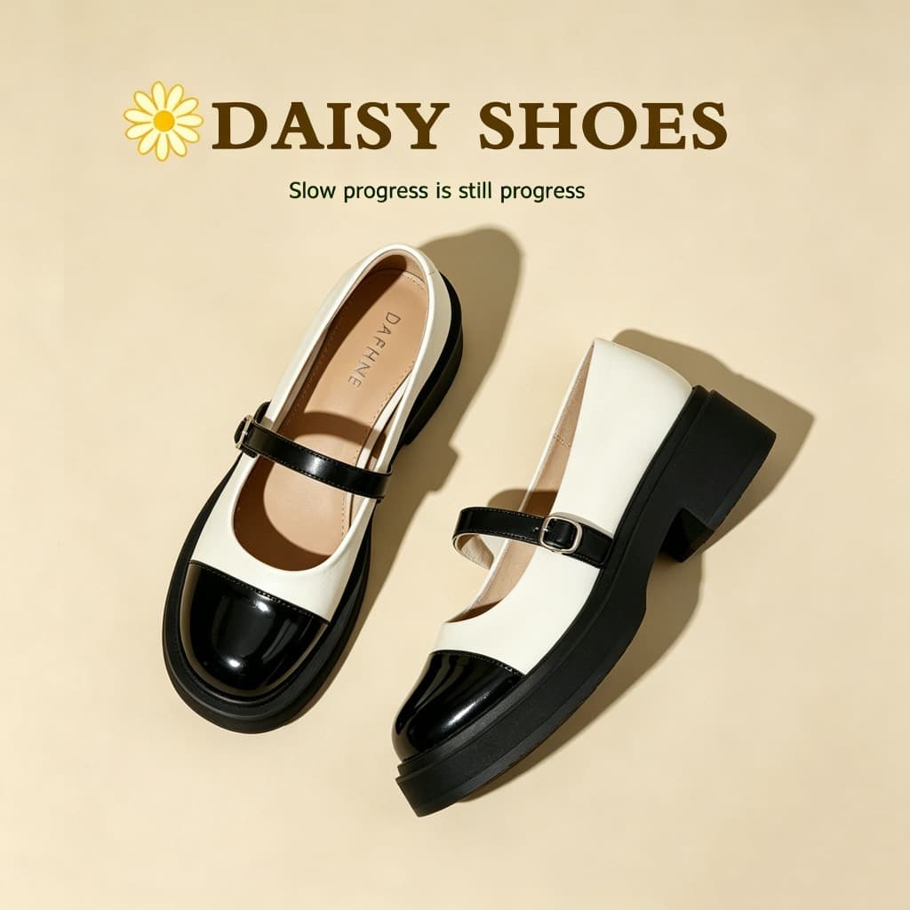 DAISY รองเท้าแมรี่เจนลําลองสําหรับผู้หญิง รองเท้าส้นแบนลําลอง เงางามและทนทาน รูปที่ 1