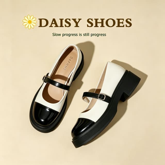 DAISY รองเท้าแมรี่เจนลําลองสําหรับผู้หญิง รองเท้าส้นแบนลําลอง เงางามและทนทาน