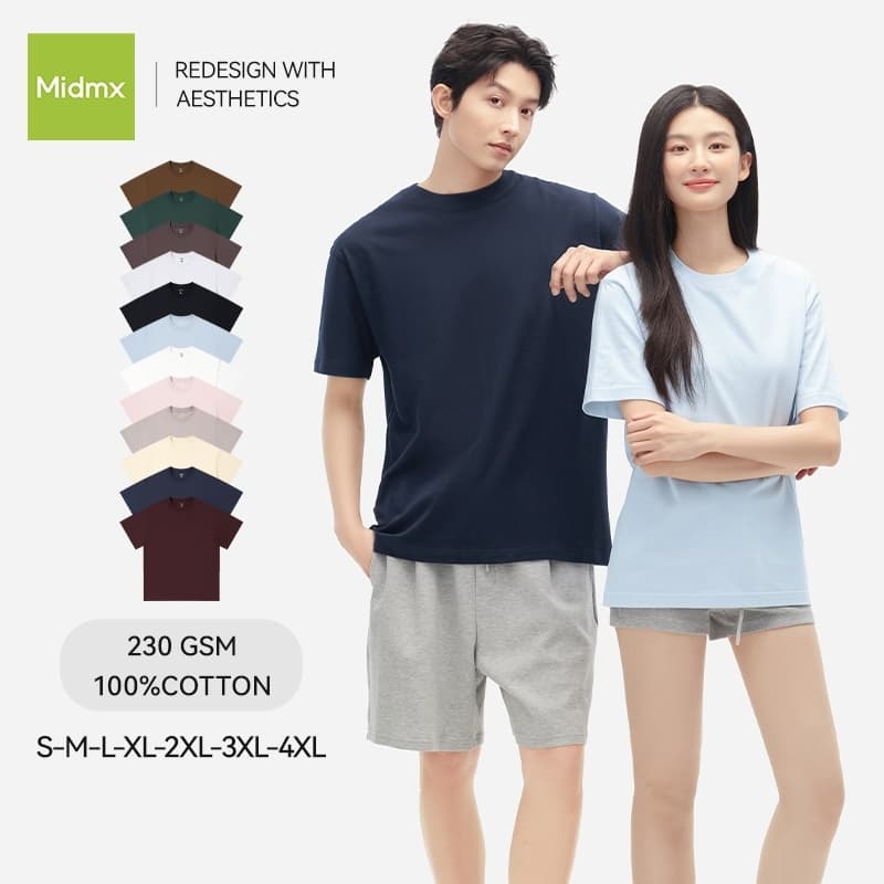 MIDMX Ultrasoft Non-Iron เสื้อยืดคอกลม ผ้าหนา ยับยากรีดง่าย ผ้าฝ้าย100% เสื้อยืดผ้านุ่ม ไม่ขึ้นขุย COD