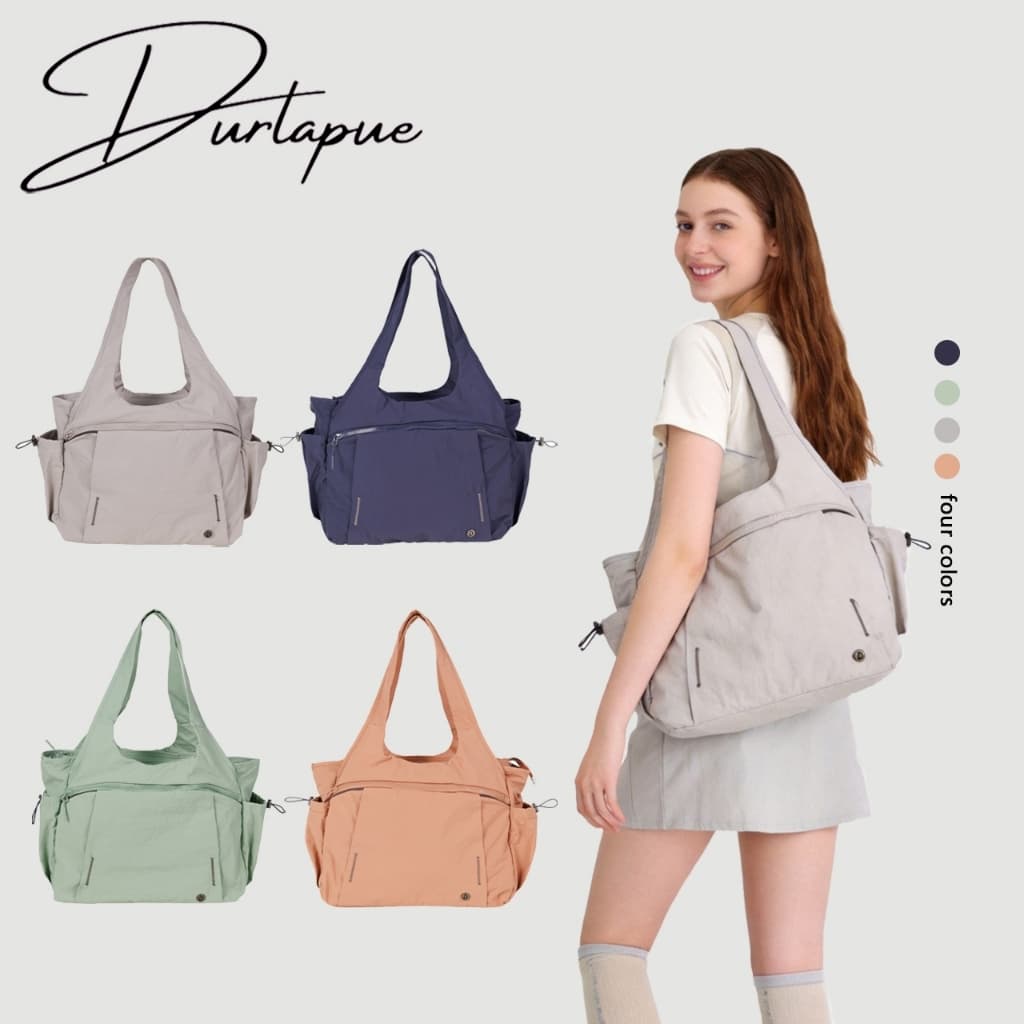 Durlapue-Multi-Pocket Casual Tote Bag น้ําหนักเบากันน้ํากระเป๋าสะพายไนลอนสําหรับทํางานโรงเรียน Travel…