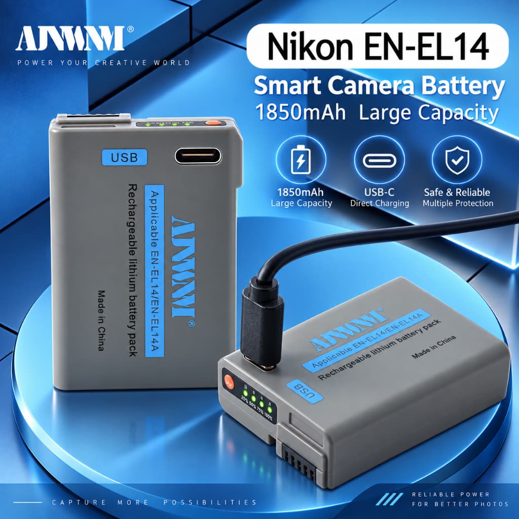 AJNWNM EN-EL14 EN-EL14a ENEL14 EN EL14 EL14a แบตเตอรี่ TYPE-C USB Inport สําหรับ Nikon D3100 D3200 D3300…